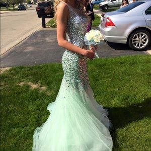 Green jeweled/sequin prom dress
